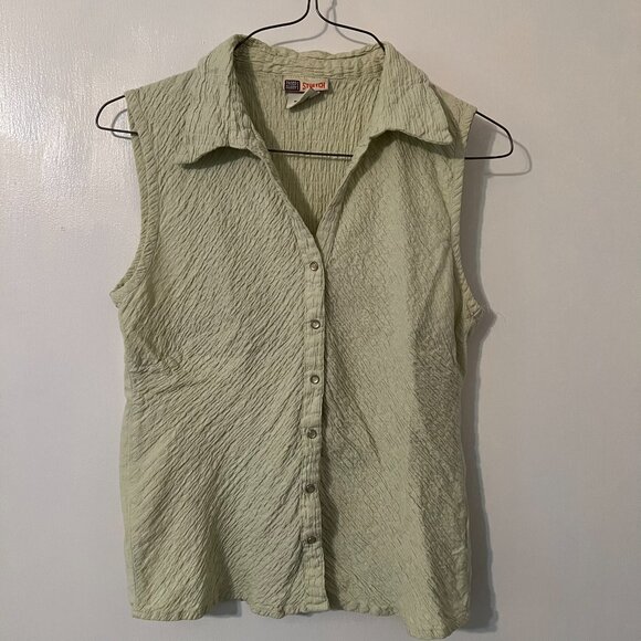Faded Glory Stretch Women Medium Light Green Sleeveless Button Up Shirt - Picture 2 of 7